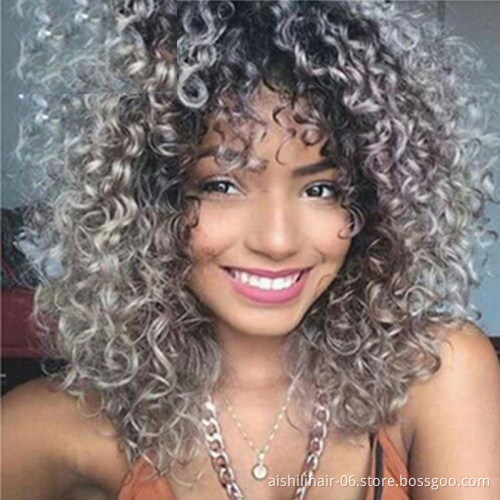 The top selling short silver-gray African wigs with kinky curls are synthetic wigs for black women